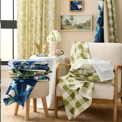 chair and stool with fabric panels in assorted fabrics