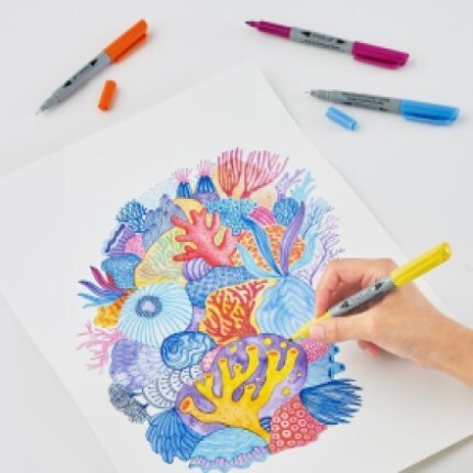 colorful coral picture drawn with markers on white paper