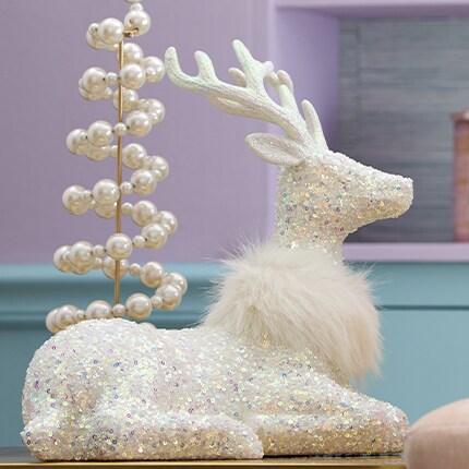 Frosted fairytale decor white iridescent reindeer tabletop decor