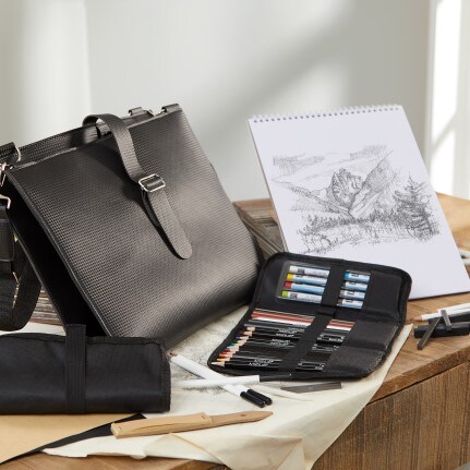 new Artist Loft drawing gift set pieces laid out to display