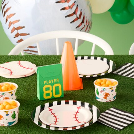 baseball balloon with matching plates and snack cups 