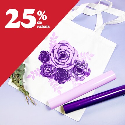 Vinyle violet clair et foncé avec sac fourre-tout à motifs floraux