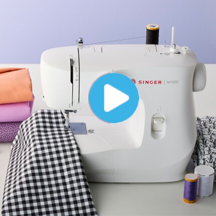 Singer sewing machine with black gingham fabric