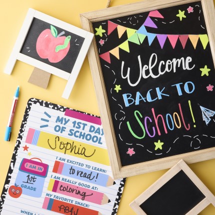 chalkboard sign in a classroom