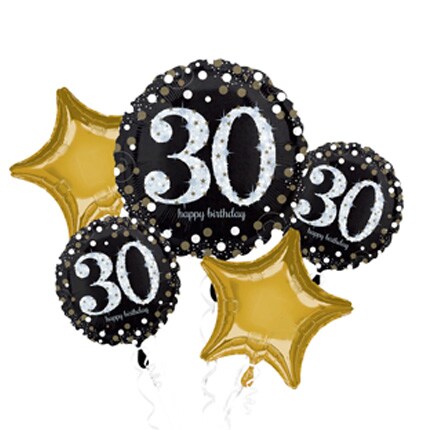 30th milestone birthday balloon bundled filled with helium
