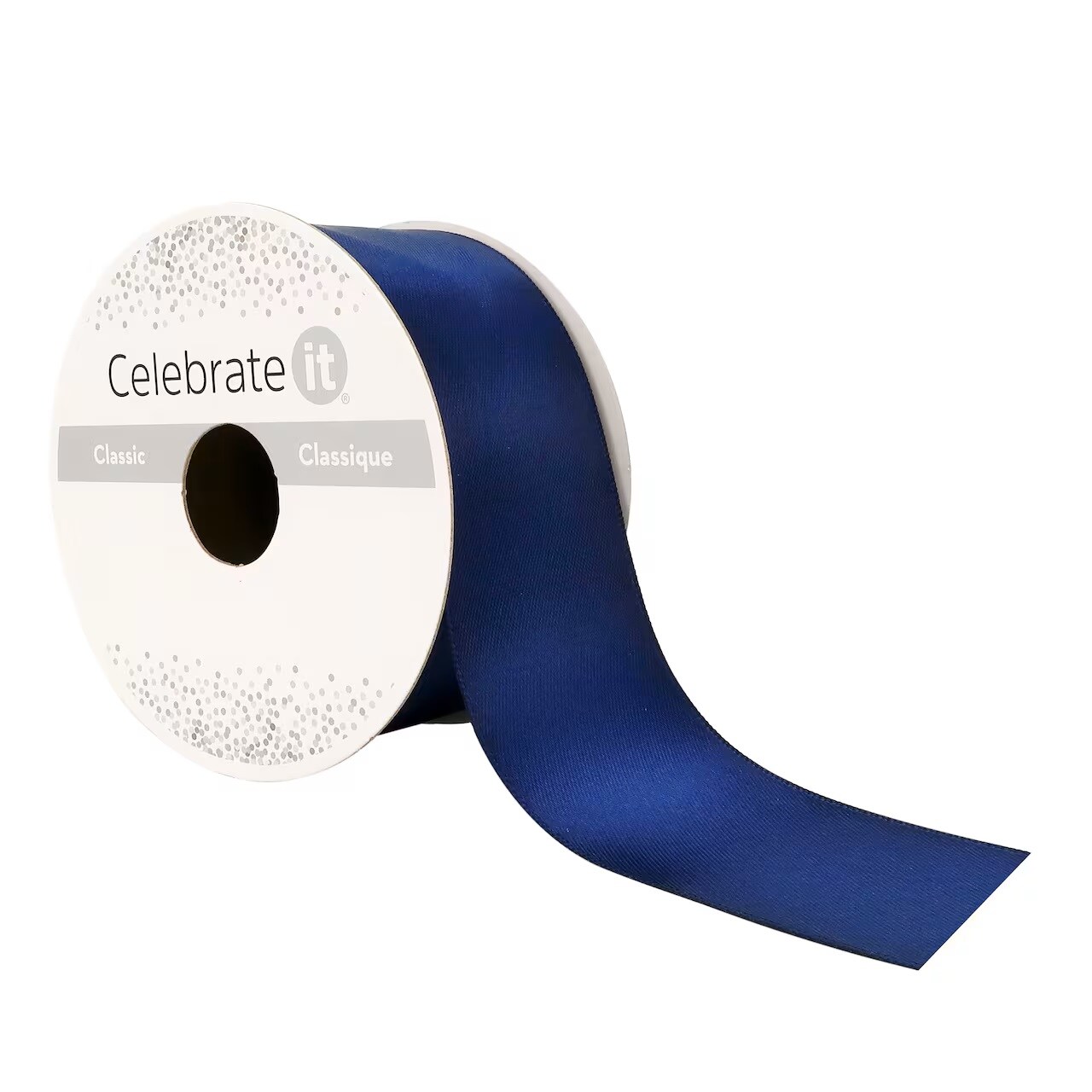 spool of navy satin ribbon