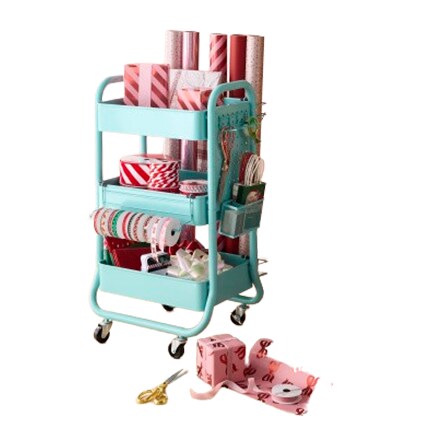 3-Tier Storage Cart with Christmas wrapping supplies organization