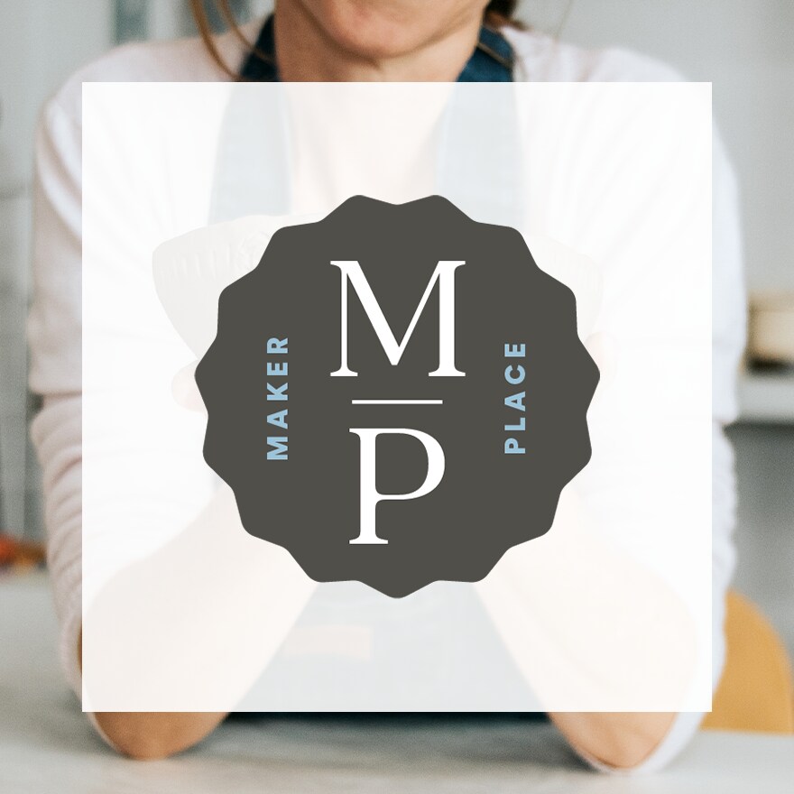 MakerPlace logo over woman holding clay bowl