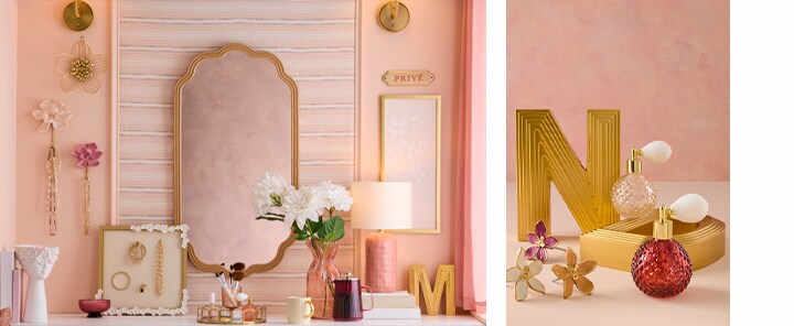 Girly pink & gold floral decor