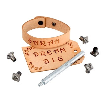 brown leather straps with leather stamp letters