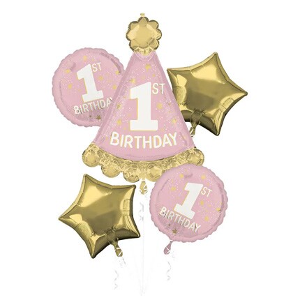 girls first birthday balloon assortment