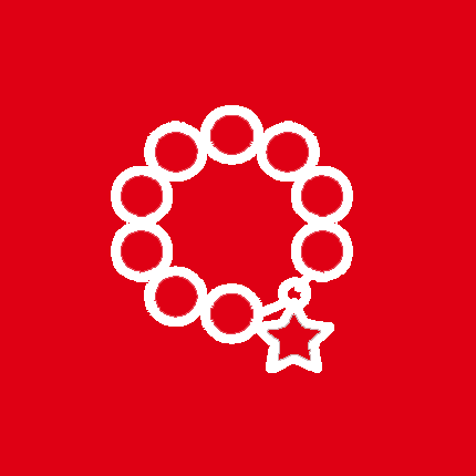 white and red icon of bracelet on black background