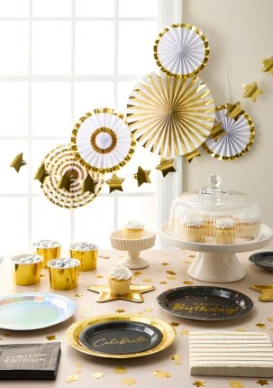 black and gold themed party scene