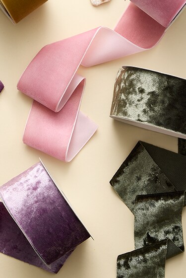 pink, purple and gray velvet ribbon