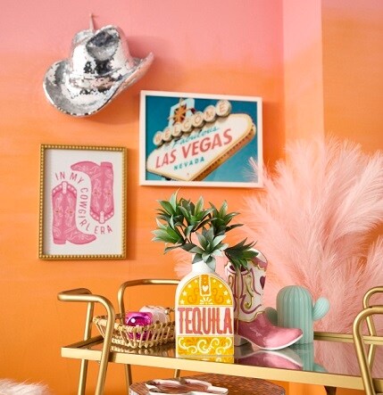 western disco themed wall decor and vase