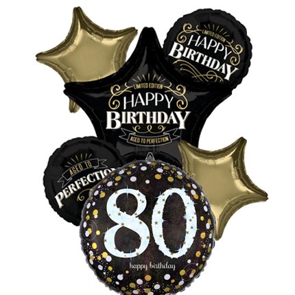 80th milestone birthday balloon bundled filled with helium