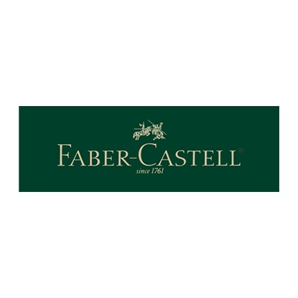 Faber-Castell brand logo in yellow text over hunter green box