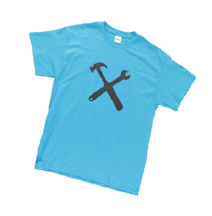 blue t-shirt with tool design