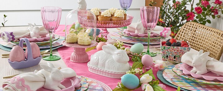 Easter Meadow decor collection inspired with natural grass eggs and greenery with a large wreath with a big blue bow