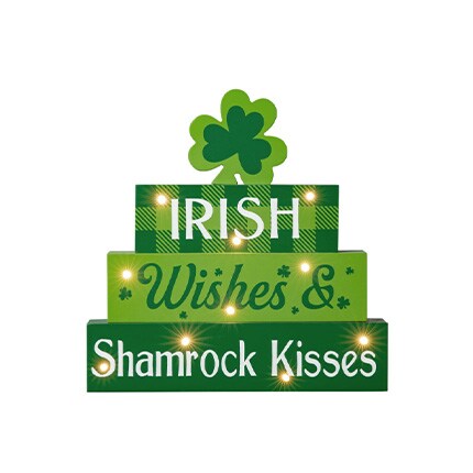 four leaf clover Irish wishes tabletop decor with lights