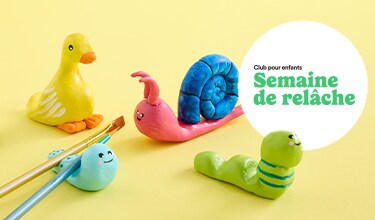Clay duck, snail, caterpillar over a yellow backdrop