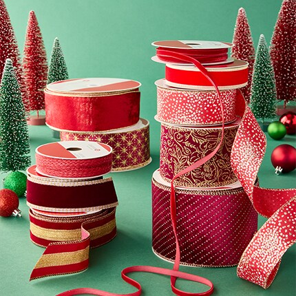 Christmas ribbon in reds and pinks