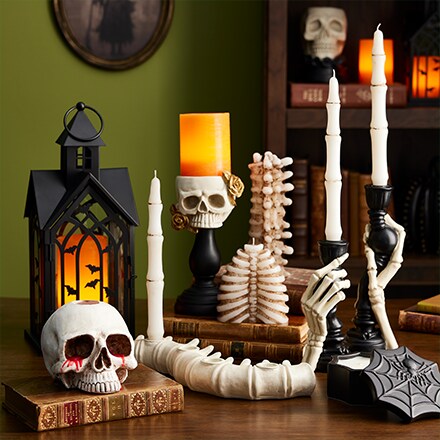 Halloween candles shaped as skeletons and skulls