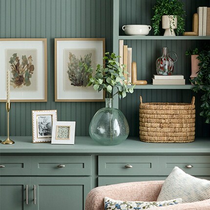 teal room with natural and neutral accents