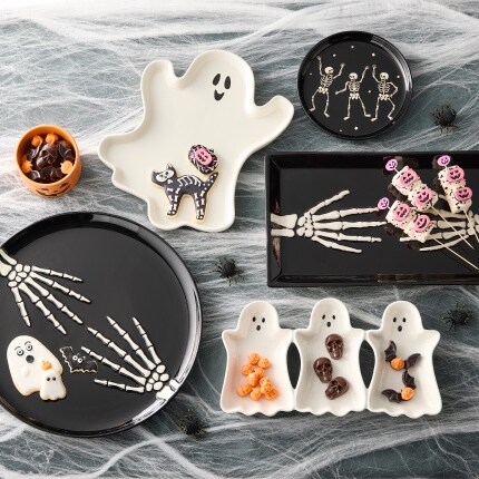 ghost and skeleton plates with treats