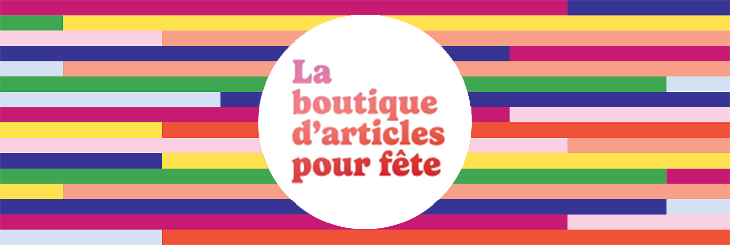 Le logo de la boutique de fête avec des rayures.