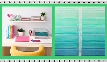 Dorm desk and ombre storage container