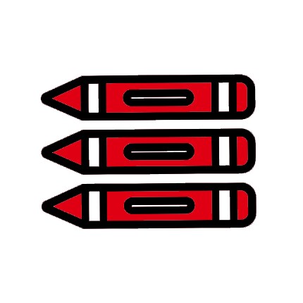 black line icon of three crayons