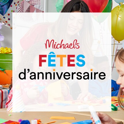 Le logo des fêtes d'anniversaire de Michael sur une scène de fête.