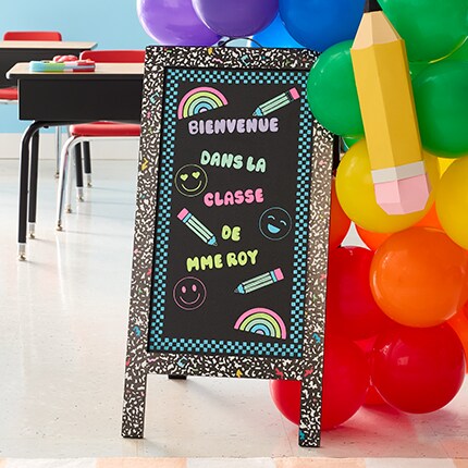 chalkboard sign in a classroom