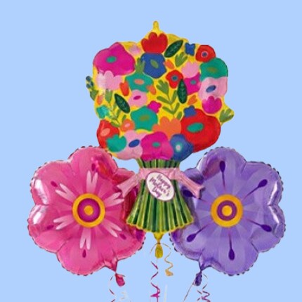 3 Mother's day flower balloons pink and purple