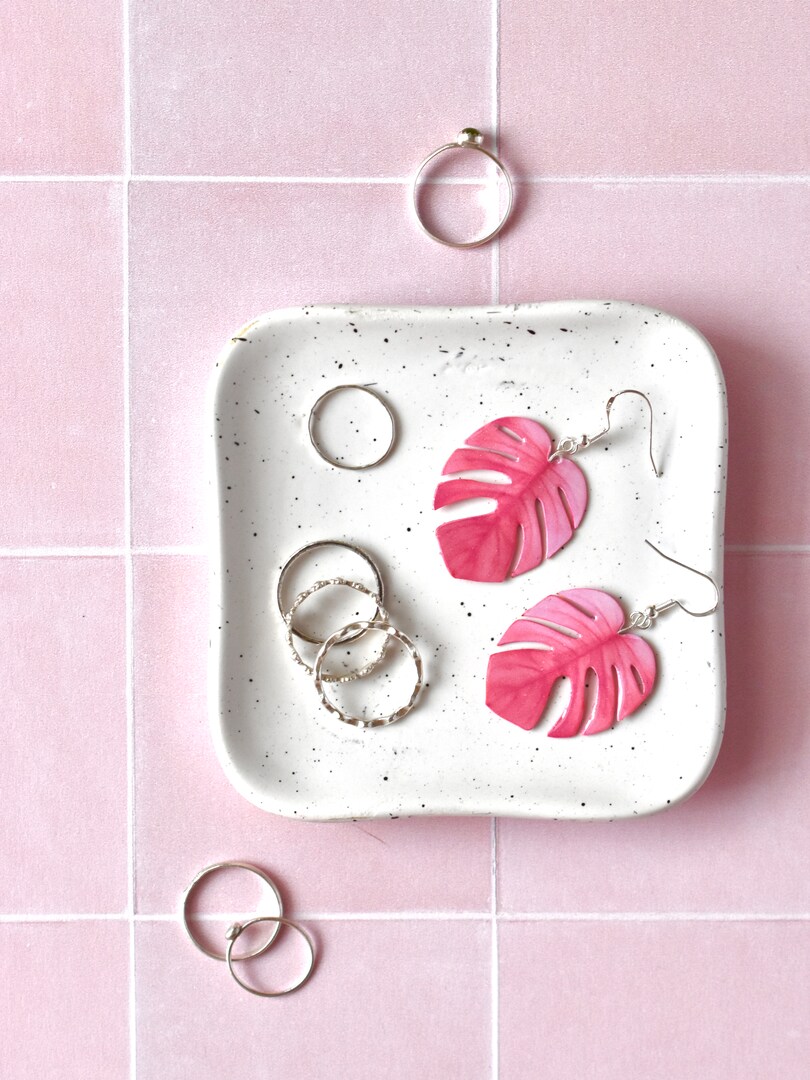 Pink Monstera Deliciosa Plant Leaf Earrings