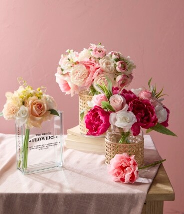 pink and white floral arrangements