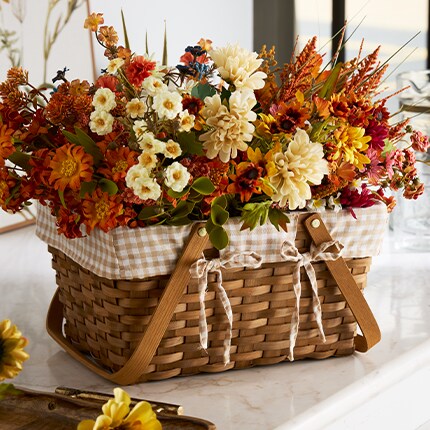 Floral Bushes in orange, cream and burgundy colors