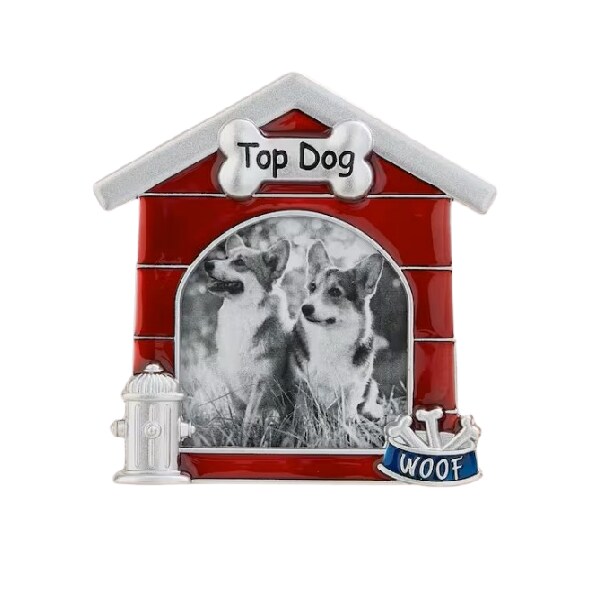 dog house photo frame with black and white photo of corgis