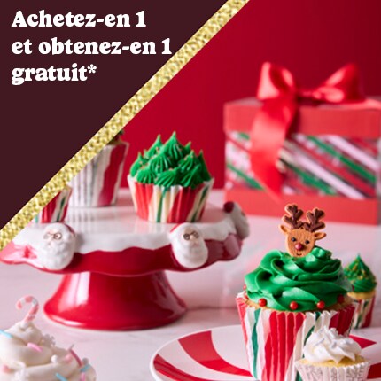 Christmas baking and entertaining supplies in green, red, white stripes