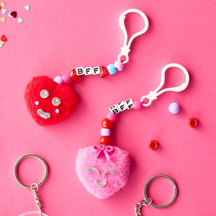 Fuzzy heart BFF keychains