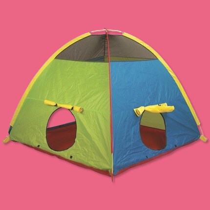 Green and blue pop tent