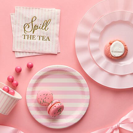 Spring party supplies with citrus theme in yellow and light blue