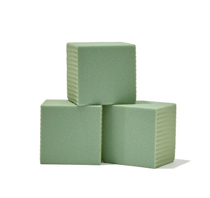 three blocks of green floral foam