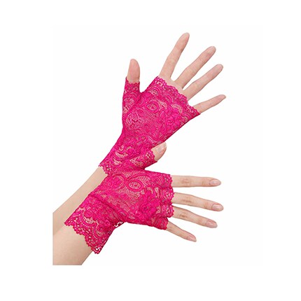 Gants sans doigts en dentelle rose