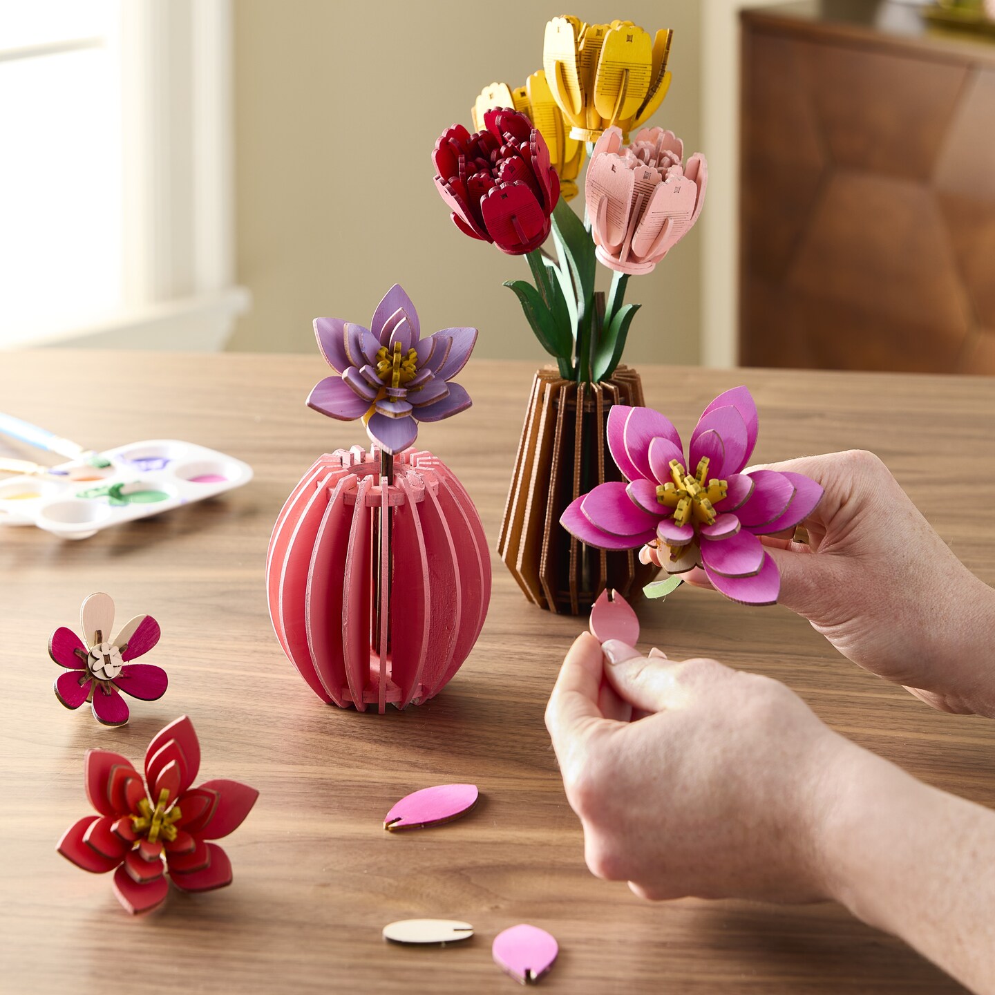 3D Unfinished Wood Flower Puzzles
