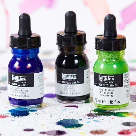 Blue, black and green Liquitex ink