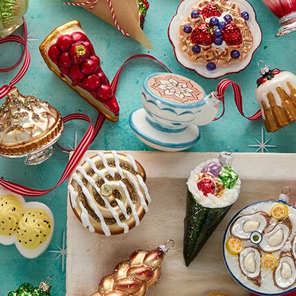 Collectible ornaments laid out on a table