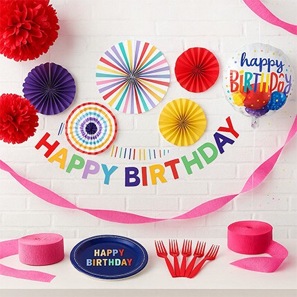 variety of party supplies for a big bash birthday celebration