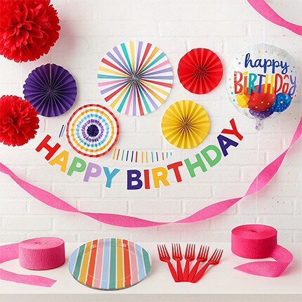 variety of party supplies for a big bash birthday celebration